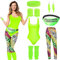 80er Jahre Outfit Damen Mit Bauchtasche, Stirnband, Beinwärmer - Workout Kostüm für Karneval, Halloween, Mottoparty, Fasching - 90er Jahre Accessoires