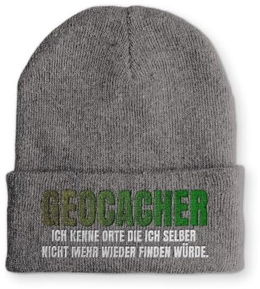 tshirtladen Spruchmütze Beanie Geocacher lustige Strickmütze Wintermütze OneSize, Farbe: Grau