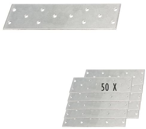 siwitec Lochplatten aus sendzimirverzinktem Stahl | 155 x 40 mm | 50 Stück | witterungsbeständige Holzverbinder | Verbindungsplatten