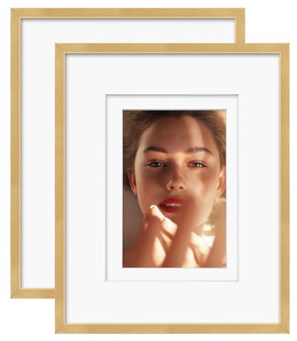 Egofine 20 x 25 cm Aluminium Bilderrahmen Display mit Matten für 10x15/13x18 oder 20 x 25 cm ohne Matte, Metall Bilderrahmen bedeckt mit Plexiglas für Tisch- und Wandmontage, 2-Pack, Gold