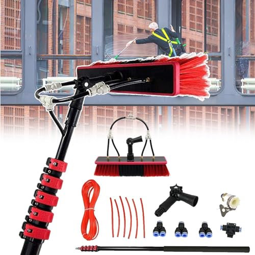Kit de nettoyage de fenêtre commercial, outils de nettoyage de panneaux solaires, angle réglable arbitrairement, matériau en alliage d'aluminium, tuyau d'alimentation en eau de 8 m + 12 m, facile à