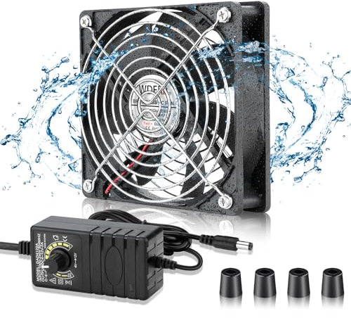 WDERAIR 120mm x 25mm Waterproof IP67 Computer Cooling fan with AC 110V 120V 220V 240V Speed Controller, for Biltong Box Terrarium Mushroom Growing Cabinet Ventilation Exhaust