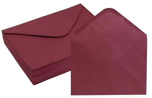 Briefumschläge mit V-Klappe, A7, 120 g/m², 120 g/m², für Weihnachtskarten, Valentinstag, Einladungen, Hochzeit, personalisierte Geschenke, Postkarten, Burgunderrot, 50 Stück