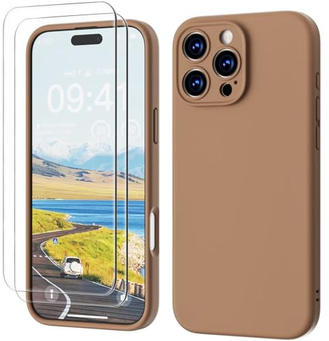 GOODVISH 3 IN 1 for iPhone 16 Pro Max Case 6.9 inch, Upgraded Camera Protection, 2 Pack HD Screen Protector, Liquid Silicone Anti-Scratch Shockproof Gel Rubber Non-Fingerprint Phone Case, Desert