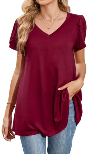 Enmain Damtunika kortärmad sommar plusstorlek blus dam chic och elegant med blusar V-ringad lösa toppar tunika enfärgad S–4XL