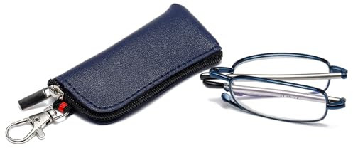 OWTXIS Faltbare Lesebrille für Herren Damen, Schlüsselanhänger kompakte Leser blaues Licht tragbare Taschenbrille (Blau, +2.00)