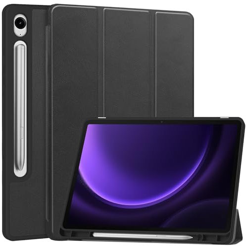 Vakarey per Samsung Galaxy Tab S10 Fe Cover con Stifthalter,Ultra Sottile Smart Custodia per Galaxy Tab S9 Fe 10.9 Pollici/Tab S9 11 Pollici 5G,Nero