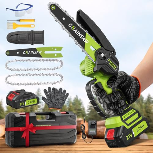 Mini Motosega a Batteria, Motosega Elettrica 6 Pollici 960W Compatibile con Batterie Makita, Tensione Catena Senza Attrezzi, Sega a Batteria per Potatura con Pompetta Olio per Legno Giardini DIY