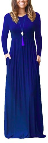 Anelune Dresses for Women Long Sleeve Loose Plain Plus Size Maxi Dresses Casual Long Floral Dresses with Pockets Royal Blue Medium