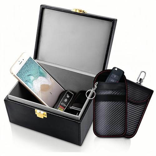 YIAGUN Faraday Box and Pouch 2 Pack, Keyless Entry Car Key Safe Protector,Anti-Theft Signal Blocking Cages-Black