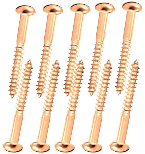 Brass Wood Screws Round Raised Head Sloted Screw (Pack of 10) (M5, 25mm)