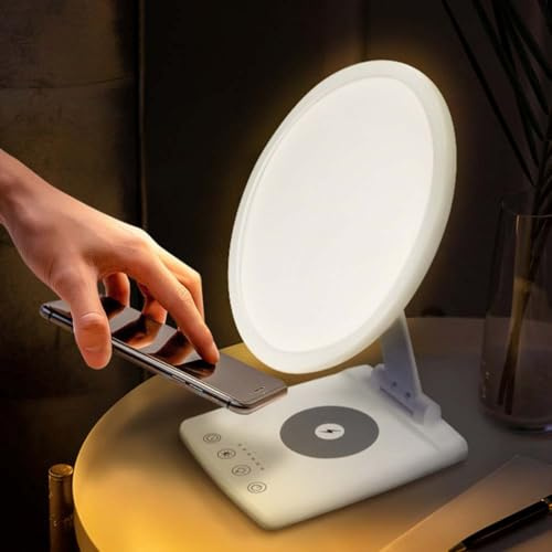 LOGT Tageslichtlampe 10000 Lux Lichttherapielampe mit Kabellosem Ladegerät Sonnenlicht Lampe Drehbar mit 6 Timern und Dimmbar Touch Schalter Therapielicht UV Frei Schreibtischlampe