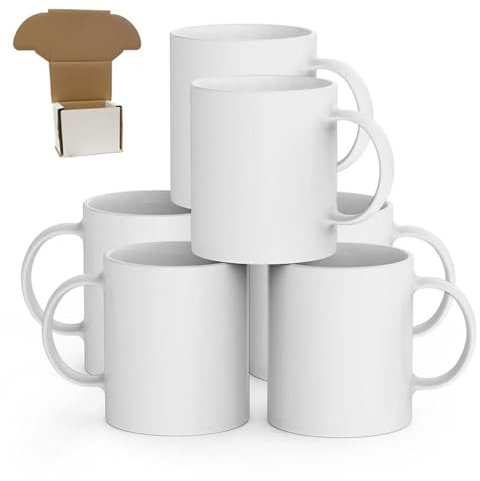 GAFFCO Sublimation Mugs 11oz 6 Pack Blank Plain White Large Handle Coffee Mug with Smash Proof Boxes