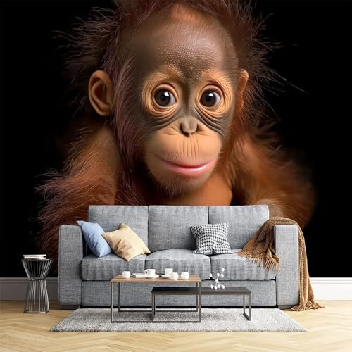 Pared Papel 3D Papel Pintado Murales Bebé Orangután Animales Modernos, Dormitorio Sala Tv Fondo Decoración De Pared Decorativos Fotomurales Murales 300X210Cm