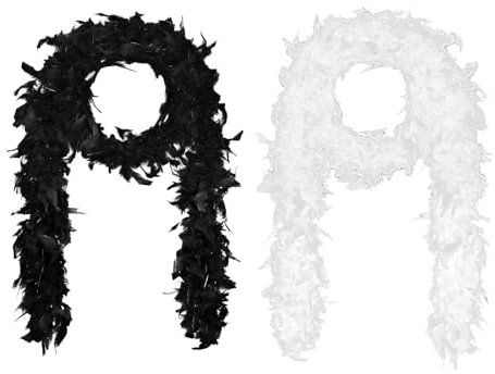 GWAWG 2 Stück Federboa, 180 cm, Schwarz und Weiß, Zubehör Charleston Damen, Kostüm 20er Jahre, Gatsby Outfit, Karneval, Kostümparty, Kabarett, Halloween und Shows, mehrfarbig, 46