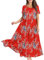 Summer Dresses for Women, Womens Summer Casual Loose Bohemian Floral Dress Ladies Short Sleeve Swing Beach Long Maxi Dresses 50th Birthday Gifts for Women,Red,XL,u181k
