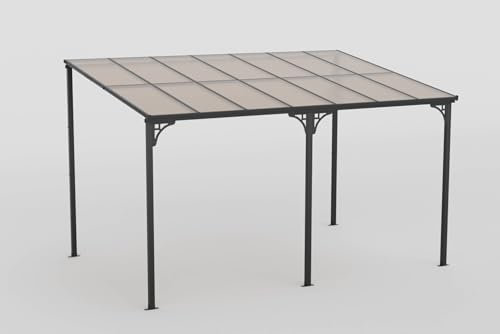 GOPLUS Pergola de Jardin Exterieur avec Toit Incliné, 3x4 MTonnelle Extérieure avec Cadre en Métal Robuste, Imperméable Convient pour Terrasse, Jardin, Arrière-Cour, 390 x 285 x 264 cm, Noir