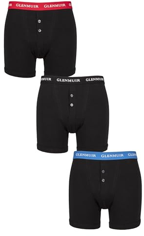 Glenmuir Men’s 3 Pack William Cotton Boxer Shorts – Button Front, Soft & Breathable Everyday Underwear, Classic Style for All-Day Comfort, Sizes S–5XL
