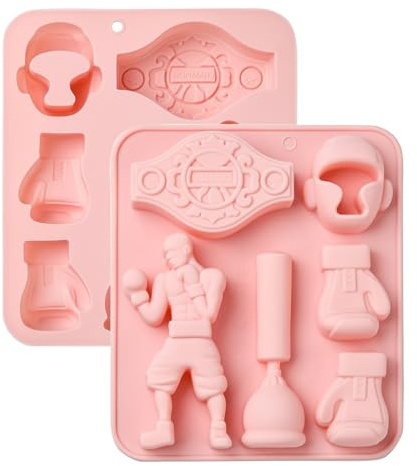Ipotkitt 2pcs Boxing Theme Silicone Moulds Pink Molds DIY Baking Moulds for DIY Craft Chocolate Candy Ice Cube Sugarcraft Cake Dog Treats Decorating Tools