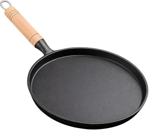 Bcuuozeeing Gusseisenpfanne - Ø 20cm Bratpfanne mit Holzgriff, Gusseiserne Runde Bratpfanne, Kleine Steakpfanne Gusseisen Topf für Herd und Grill, für Gasgrill, Camping Outdoor Kochen, Schwarz