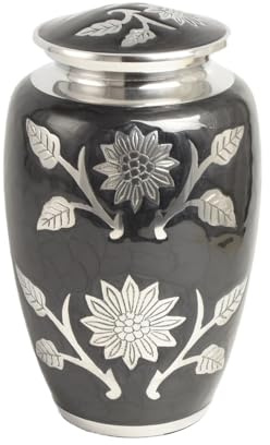 Cremation Urn for Adult Human Ashes – Elegant Aluminium Metal Funeral Vessel – Memorial Container Holds Body Ashes up to 90kg or 14 Stone (Black)