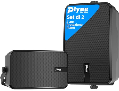 Plyee Audio Enceinte Bluetooth Extérieur, Enceinte Murale Active + Passive, Prise en Charge Bluetooth et Entrée Aux, Amplificateur Intégré, Adaptée pour Terrasse, Véranda, Garage, Pack de 2 (MZ-622)