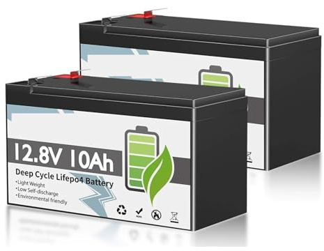 Batteria ricaricabile al litio ferro fosfato LiFePO4 da 12 V e 10 Ah, confezione da 2, for sistema solare, con ruote motrici e BMS integrato.