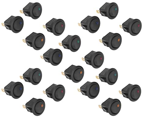 Haofy Runder Wippschalter, LED-Licht, 3-polig, 2-stufiger Kippschalter, SPST, für Auto, Auto, Boot, Zubehör, 20 Stück, Sortiert, Rot, Grün, Gelb, Blau