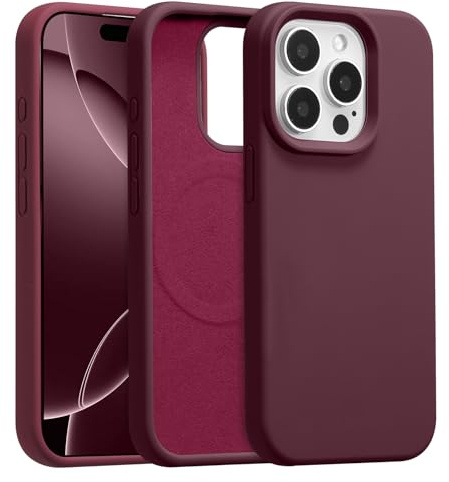 UCASONG Magnetic Liquid Silicone Case for iPhone 14 Pro, Plum | 6.1Inch, Compatible with MagSafe, Cute Plain Solid Color Slim Case, Soft Smooth Matte Shockproof Protective Cover