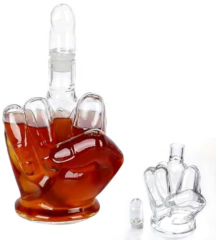 The Finger Glass Spirit Decanter 1 Litre Whiskey Decanter Bottle Novelty Flask with Stopper- Art Statue,3D Middle Finger Whiskey Wine Bottle,Funny Glass Wines Carafe Gifts for Boyfriend,Husband,Father