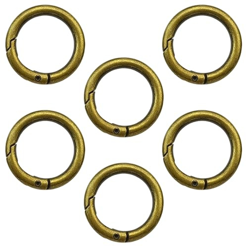 BCHMN 6 Stück Rund Karabinerring O-Ring, Metall Runde Federspaltringe für Handtaschen, Schlüsselring, Schnallen, Taschen, Geldbörsen (Brushed Brass, 32mm)
