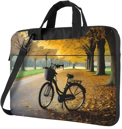TAyang Cartella per computer portatile con stampa di albero autunnale con vecchia bicicletta invecchiata, sottile, 33-15,6 pollici, graziosa borsa messenger per donne e uomini, lavoro universitario