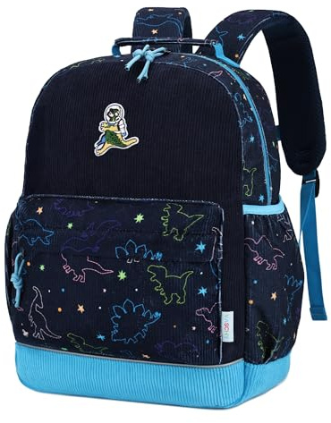 VASCHY Kinder Rucksack Cord für Jungen 3-6 Jahre, Kinderrucksack Schulranzen Leicht Wanderrucksack Schulrucksack mit Brustgurt für Kindergarten,Kita,Reisen,Alltag,Marineblauer Dinosaurier