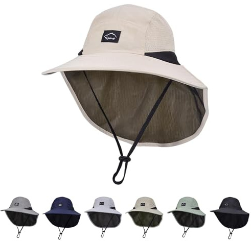Rosoz Kinder-Sonnenhut mit Nackenklappe, LSF 50+, Fischerhut für Jungen, schnell trocknend, UV-Schutz, Strandhut, Safari-Hut