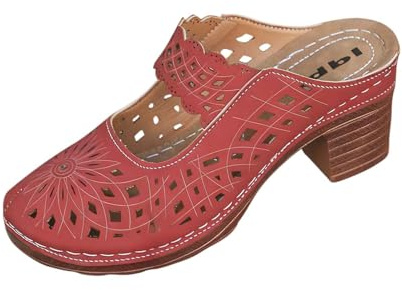Red Stylish Women's Spring Summer Slippers with Closed Toe and Chunky Heel