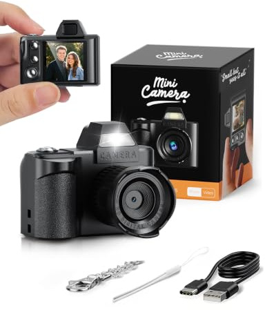 Maxmango Mini Digitalkamera Klein -1,3 Retro Fotokamera 1080P FHD, Kompakte Daumenkamera & Schlüsselanhänger Taschendesign, Tragbare Vlogging Kamera für Reisen, Geschenk Idee (Schwarz)
