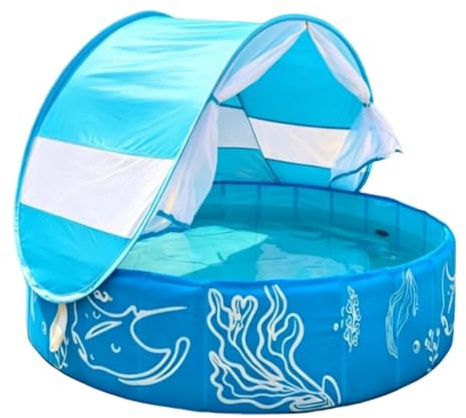 Piscina Gonfiabile Con Ombra - Piscina Bambini Con Parasole Rete Pieghevole | Vasca Non Gonfiabile | Ṕiscina Portatile 120x30 Cm Antiscivolo Çon Tenda Zanzariera Esterno Giardino Terrazzo