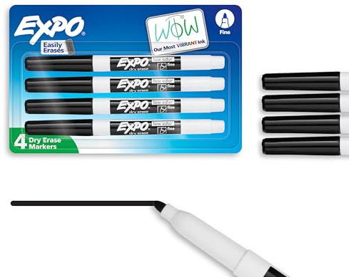 EXPO Low Odor Dry Erase Markers, Fine Tip, Black, 4 Count - Home Organization, Study Supplies