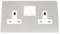 Socket 2 Gang - Satin Matt Chrome - Flat - White Insert Plastic Switch - 13A Double Wall Plug Socket