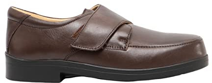 Roamers - Chaussures de ville en cuir extra larges avec sangle velcro - Homme (45 EUR) (Marron)