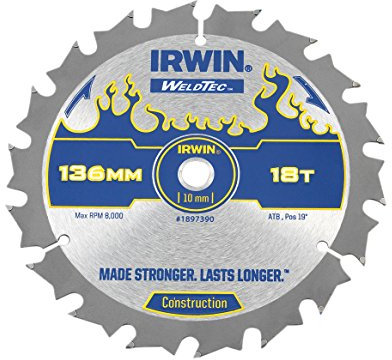 IRWIN IRW1897390 136 x 10mm 18-Teeth Weldtec Cordless Circular Saw Blade with ATB Tooth Grind