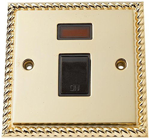 Bulk Hardware BH02762 Placca con Interruttore Bipolare 20 Ampere, 1 Posizione, con Spia Neon, Ottone, Stile Georgiano, Bianco