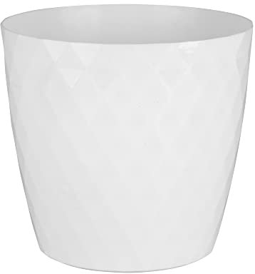 Home Garden Ornaments Plant Pots Indoor, Indoor Plant Pot - Decorative Plastic Flower Pots with Glossy Crystal Surface (Diameter: 16cm, Colour: White)