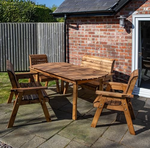 Samuel ALEXANDER Hand Made 6 Seater Chunky Rustic Wooden Garden Furniture Table and Chairs Set