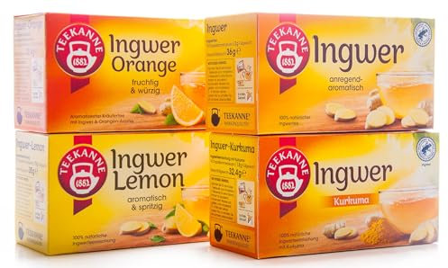 Teekanne Ingwer Tee Mix - Pur, Orange, Zitrone, Kurkuma (4 x 18 Beutel, 135,8g)
