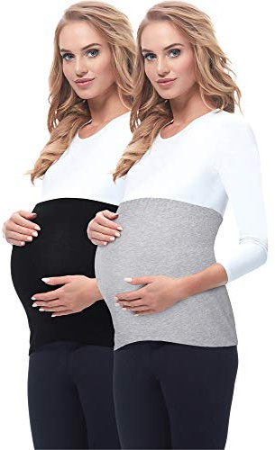 Be Mammy Damen Bauchband 169 2er Pack (Schwarz/Melange, 40/42)