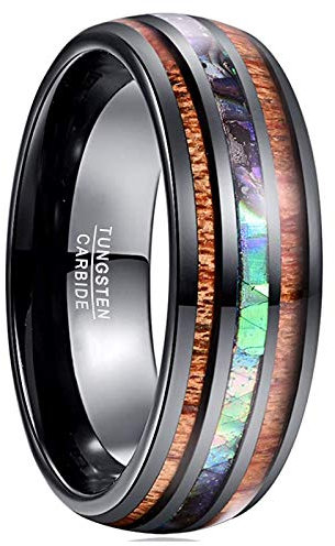 Vakki Männer Abalone Muschel Ring 8mm Wolfram Holzring Versprechensring Verlobungsring Größe 54.4(17.3)