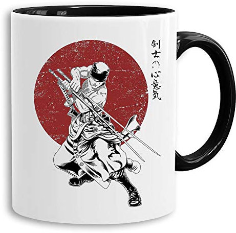 Red Sun Zoro Action - tasse à café Mug cadeau Son Ruffy Luffy Zoro Saitama One Dragon Master Goku Ball Vegeta Zoro Piece Db, Farbe2:Blanc