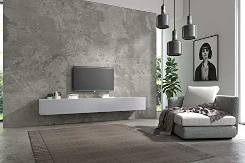 Wuun® 240cm/ Front Schwarz-Matt (Korpus Perl-Matt-Grau)/8 Größen/6 Farben/TV Lowb8ard TV Board hängend Hängeschrank Wohnwand/Somero