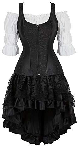 Korsett Corsagenkleid Corsage Korsage Rock Kleid Shirt 3 teilig Damen Vollbrust Bustier sexy Gothic schwarz 6XL